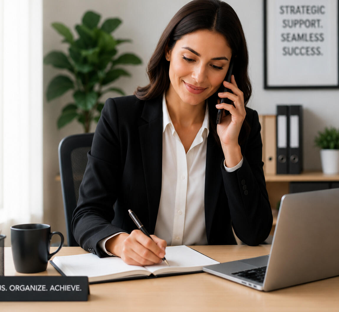 Executive Assistant Services Executive assistant managing schedules, communications, and administrative tasks in a professional office environment.