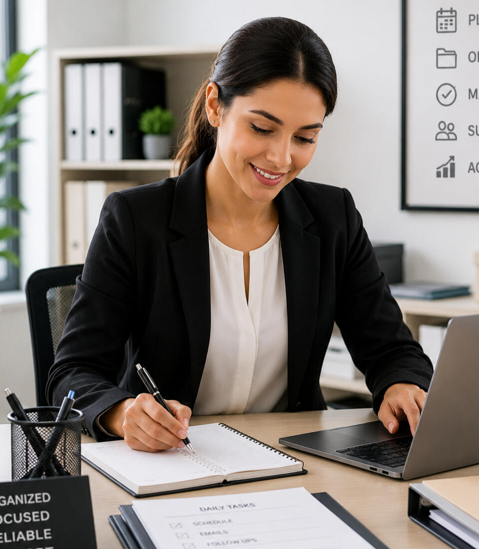 Administrative Support Services Administrative support specialist organizing schedules, documents, and daily business operations.